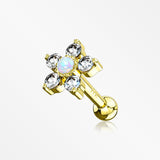 14 Karat Gold Fire Opal Sparkle Gems Flower Cartilage Tragus Barbell-White Opal