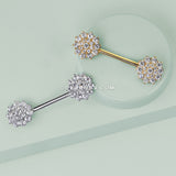 A Pair of 14 Karat White Gold Brilliant Sparkle Glam Flower Nipple Barbell-Clear