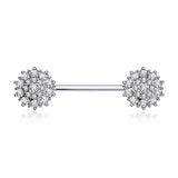 A Pair of 14 Karat White Gold Brilliant Sparkle Glam Flower Nipple Barbell-Clear
