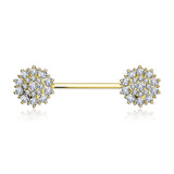 A Pair of 14 Karat Gold Brilliant Sparkle Glam Flower Nipple Barbell-Clear