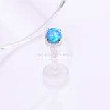 14 Karat White Gold Fire Opal Prong Set Top Bio-Flex Labret-Blue Opal