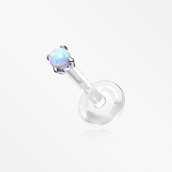 14 Karat White Gold Fire Opal Prong Set Top Bio-Flex Labret-White Opal