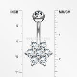 14 Karat White Gold Spring Flower Sparkle Prong Set Belly Button Ring-Clear
