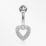 14 Karat White Gold Charming Heart Sparkle Belly Button Ring-Clear