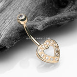 14 Karat Gold Charming Heart Sparkle Belly Button Ring-Clear