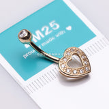 14 Karat Gold Charming Heart Sparkle Belly Button Ring-Clear