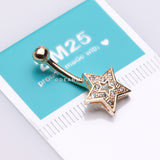 14 Karat Gold Charming Star Sparkle Belly Button Ring-Clear