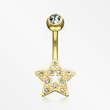 14 Karat Gold Charming Star Sparkle Belly Button Ring-Clear