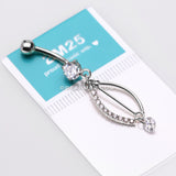 14 Karat White Gold Journey Sparkle Curvature Dangle Belly Button Ring-Clear