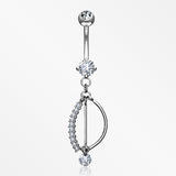 14 Karat White Gold Journey Sparkle Curvature Dangle Belly Button Ring-Clear