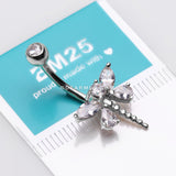 14 Karat White Gold Marquise Teardrop Sparkle Gem Dragonfly Belly Button Ring-Clear