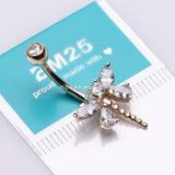 14 Karat Gold Marquise Teardrop Sparkle Gem Dragonfly Belly Button Ring-Clear