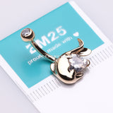 14 Karat Gold Adorable Dolphin Hugging Heart Sparkle Belly Button Ring-Clear