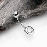 14 Karat White Gold Double Gem Ball Sparkle Basic Belly Button Ring-Clear