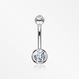 14 Karat White Gold Double Gem Ball Sparkle Basic Belly Button Ring-Clear