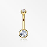14 Karat Gold Double Gem Ball Sparkle Basic Belly Button Ring-Clear