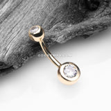 14 Karat Gold Double Gem Ball Sparkle Basic Belly Button Ring-Clear