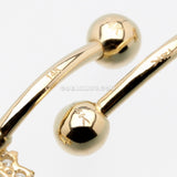 14 Karat Gold Brilliant Sparkle Prong Set Flower Belly Button Ring-Clear