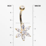 14 Karat Gold Marquise Cut Sparkle Prong Set Flower Belly Button Ring-Clear