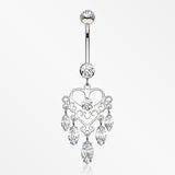 14 Karat White Gold Royal Chandelier Marquise Sparkle Belly Button Ring-Clear