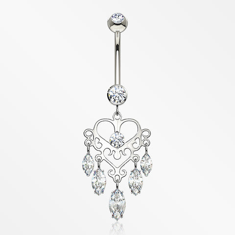 14 Karat White Gold Royal Chandelier Marquise Sparkle Belly Button Ring-Clear