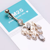 14 Karat Gold Royal Chandelier Marquise Sparkle Belly Button Ring-Clear