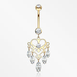 14 Karat Gold Royal Chandelier Marquise Sparkle Belly Button Ring-Clear
