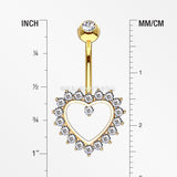14 Karat Gold Brilliant Sparkle Multi-Gem Heart Belly Button Ring-Clear