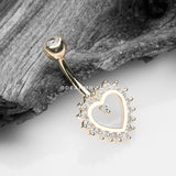 14 Karat Gold Brilliant Sparkle Multi-Gem Heart Belly Button Ring
