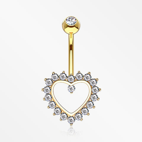14 Karat Gold Brilliant Sparkle Multi-Gem Heart Belly Button Ring-Clear