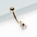 14 Karat Gold Triangle Gem Huggie Prong Belly Button Ring-Clear