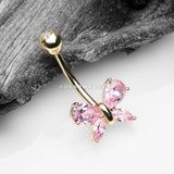 14 Karat Gold Marquise Sparkle Butterfly Belly Button Ring-Pink