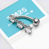 14 Karat White Gold Brilliant Triple Dangle Sparkle Top-Down Reverse Belly Button Ring-Clear