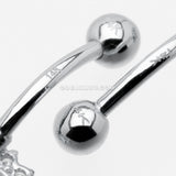 14 Karat White Gold Classic Vertical Sparkle Reverse Belly Button Ring-Clear