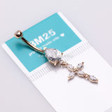 14 Karat Gold Marquise Cross Teardrop Sparkle Belly Button Ring-Clear
