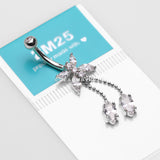 14 Karat White Gold Marquise Butterfly Sparkle Dangle Belly Button Ring-Clear
