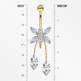 14 Karat Gold Marquise Butterfly Sparkle Dangle Belly Button Ring-Clear