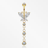 14 Karat Gold Marquise Butterfly Sparkle Cascade Belly Button Ring-Clear