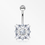 14 Karat White Gold Brilliant Sparkle Marquise Ray Belly Button Ring-Clear