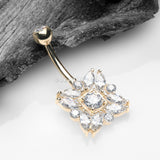 14 Karat Gold Brilliant Sparkle Marquise Ray Belly Button Ring-Clear