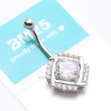 Detail View 4 of 14 Karat White Gold Grand Sparkle Weave Essence Belly Button Ring-Clear Gem