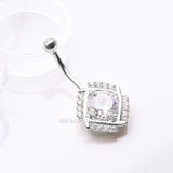 Detail View 2 of 14 Karat White Gold Grand Sparkle Weave Essence Belly Button Ring-Clear Gem