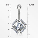 Detail View 1 of 14 Karat White Gold Grand Sparkle Weave Essence Belly Button Ring-Clear Gem