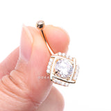 Detail View 3 of 14 Karat Gold Grand Sparkle Weave Essence Belly Button Ring-Clear Gem