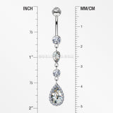 14 Karat White Gold Brilliant Teardrop Cascading Sparkle Belly Button Ring-Clear