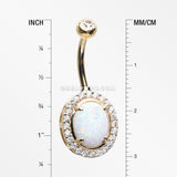 14 Karat Gold Fire Opal Multi-Gem Sparkle Oval Belly Button Ring-Clear/White Opal