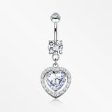 14 Karat White Gold Brilliant Heart Solitaire Sparkle Loop Belly Button Ring-Clear