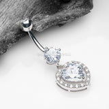 14 Karat White Gold Brilliant Heart Solitaire Sparkle Loop Belly Button Ring-Clear
