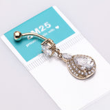 14 Karat Gold Triple Tiered Magnificent Sparkles Teardrop Belly Button Ring-Clear