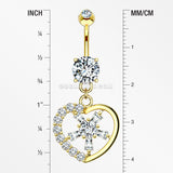 14 Karat Gold Sparkle Floral Ray Heart Belly Button Ring-Clear